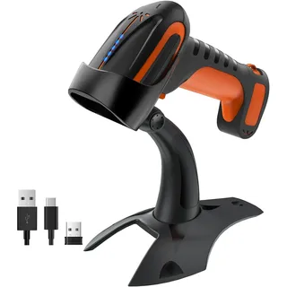 Tera Pro 3 in 1 Extreme Leistung Barcodescanner Kabellos 1D 2D QR Bluetooth Kabellos 2,4G & Kabelgebunden USB-C Industriell 1D Barcode Scanner 2500mAh Exzellente Fallfestigkeit mit Ständer 8100 Orange