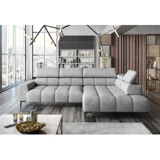 DOMO-HOME Ecksofa PLAZA L mit elektrischer Sitzverstellung 300x216cm | Komfortable U-Form | Verstellbare Kopfstützen | Hochwertige Polsterung | Modernes Design mit Metallfüßen | Farbe grau Salvador | Rechts - Grau