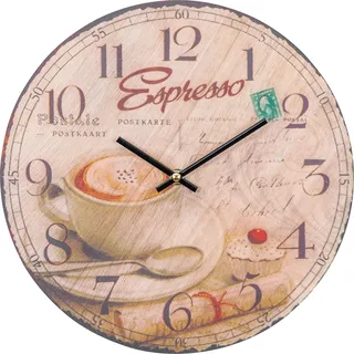 Wanduhr Holz 30x30cm Rund Holzuhr Uhr Holzbild Espresso Kaffee Küchenuhr Küche Deko