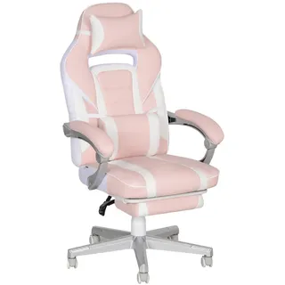 Homcom Gamingstuhl mit Fußstütze, Kopf- & Lendenkissen, drehbar, höhenverstellbar, Rosa , Leder , 63x123x63 cm , Büromöbel, Bürostühle, Gaming-Sessel