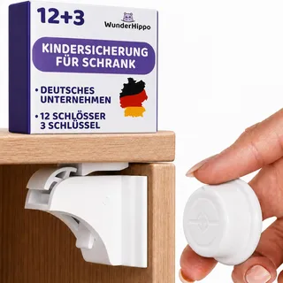 WunderHippo Magnetische Kindersicherung 12 Schlösser + 3 Schlüssel – Unsichtbarer Magnetverschluss – Schranksicherung & Schubladensicherung ohne Bohren – Weiß