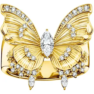 Fingerring THOMAS SABO "Butterfly Paradise Cocktail-Ring - Schmetterling-Design" Gr. 60, gold (gelbgoldfarben, weiß), Fingerringe, Damen, 60, Silber 925 (recycelt), 5mm, Fingerring, mit Zirkonia (synth.)