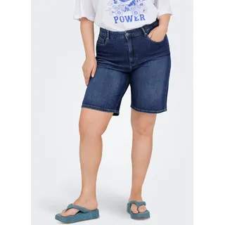 Jeansshorts ONLY CARMAKOMA "CARSONNY HW WIDE DNM SHORTS NAS843 NOOS", Damen, Gr. 50, N-Gr, blau (dunkelblau denim), Denim/Jeans, Obermaterial: 98% Baumwolle, 2% Elasthan, unifarben, regular fit kniefrei, Jeans Jeansshorts