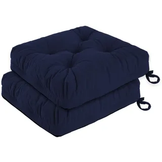 PRIMEPATIO Sitzkissen, 2er Set Stuhlkissen aus Cordstoff, Memory Foam mit Doppel-Layer Design, Befestigungsriemen & Tacker-Design, Pflegeleicht für Esszimmer & Bürostühle, 45x45x8cm, Blau
