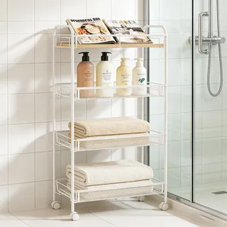 Sekey Küchenwagen schmal Nischenregal mit Rollen, Nischenwagen 26cm breit - Weiß