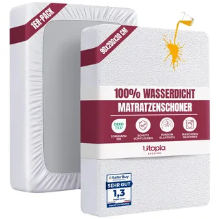Utopia Bedding Matratzenschoner 90 x 200 x 30 cm Wasserdicht, Oeko-TEX Zertifiziert Matratzenauflage Atmungsaktive, Matratzenschutz, Rundum Elastisch Weiß