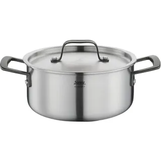 Spring Bratentopf GOURMET, mehrschichtiger Kochtopf mit Deckel aus Edelstahl, backofengeeignet, mit Innenskalierung, Ø 20 cm, Höhe 9 cm, 2,7 Liter, schwarz