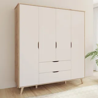 Forte Drehtürenschrank Vankka 184,1 x 201,5 x 52,7 cm Planked Eiche/Weiß