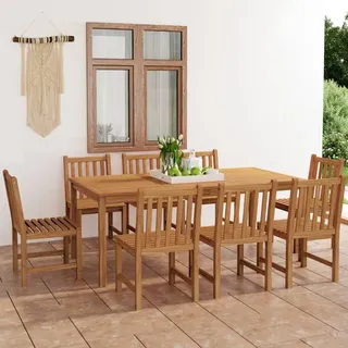 The Living Store 9-tlg. Garten-Essgruppe Massivholz Teak - Braun