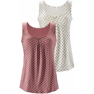 Trägertop LASCANA "mit Kellerfalte", Damen, Gr. 52/54, lila (beere, creme), Obermaterial: 95% Viskose (LENZINGTM ECOVEROTM), 5% Elasthan, gemustert, figurumspielend, tiefer Rundhals, Tops Trägertop, aus weicher Viskose-Qualität, Topseller