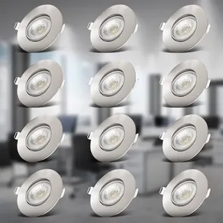 B.K.Licht Einbaustrahler 12er Set rund warmweiß 4,9W 3000K Matt-Nickel