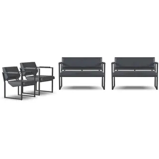 Schwarze Arbeitszimmer Designer Sitzmöbel Edle 2-Sitzer 2x Ledersessel - Schwarz