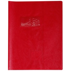 Clairefontaine 72003C - Heftumschlag / Heftschoner / Hefthülle Calligraphe mit Feinkörnung und Lederoptik, 17x22 cm, Etikettenhalter, aus PVC blickdicht und strapazierfähig, Rot, 1 Stück