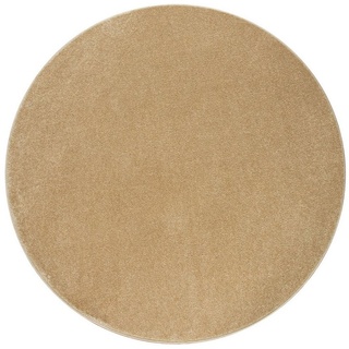 Paco Home Teppich Für Wohnzimmer Einfarbig Kurzflor, Schlicht Und Modern Gold Beige, Grösse:Ø 200 cm Rund 13 mm Höhe, Uni-Farben, ideal im & Schlafzimmer goldfarben