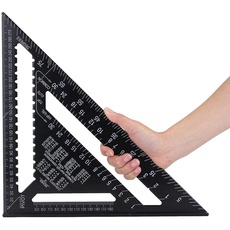 12 Zoll Anschlagwinkeldreieck aus Aluminiumlegierung Speed Square Dach Dreieck Winkelmesser, Rafter Square Carpenter Square Aluminium Quadrat Layout Werkzeug für Zimmermann Schwarz (Metrisches System)