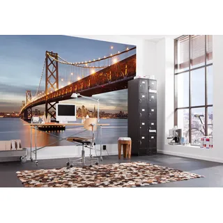 KOMAR Fototapete "Bay Bridge - Größe 368 x 254 cm bedruckt glatt Wohnzimmer, Schlafzimmer, braun, blau, bunt