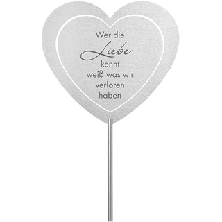 DOLORINO Grabstecker Edelstahl Herz 'Wer die Liebe kennt' | Grabschmuck, in Liebe für einen geliebte Menschen | eine wetterfeste Erinnerung aus Edelstahl auch für ein Urnen-Grab