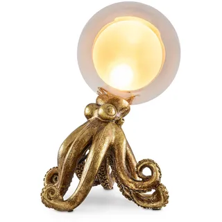 Lampe Oktopus Design Krake Tischlampe Tintenfisch Ozean Meer aus Kunststein (Polyresin) Tischlampe Design Figur Farbe gold-antik rutschfester Boden, handbemalte Oberfläche 28 x 24 x 31 cm, 1,5 kg