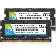 16GB(2x8GB) DDR3 Ram 1333MHz PC3-10600S SODIMM DDR3 Non-ECC 204 Pin Memory Upgrade Module Laptop Notebook Arbeitsspeicher Kit Schwarz