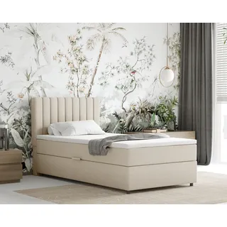 Boxspringbett 100x200 EVEREST, mit Topper, mit Bettkästen, Einzelbett, Beige, Panda Möbel - Beige