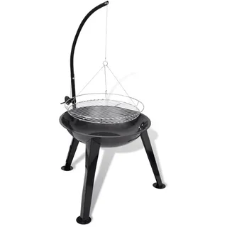 Runder Dreibein-Holzkohlegrill aus Stahl, Schwenkgrill, höhenverstellbar, Ø 72x123 cm, Grillrost Ø 58 cm - Schwarz, Bunt