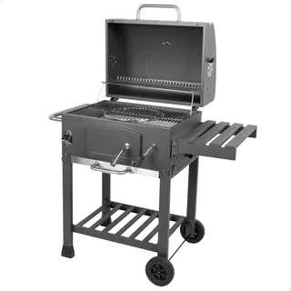 Aktive Tragbarer Kohlegrill aus Stahl, Thermometer, klappbarer Seitentisch, Aufbewahrungsregal, Flaschenöffner, große Räder, Grill, Holzkohlegrill, Bbq, Outdoorküche (63109)