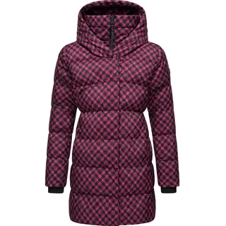 Ragwear Steppmantel Niara Print Damen Wintermantel mit angesagtem Hahnentritt Muster pink