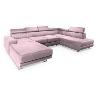 Masseno Wohnlandschaft Siena R-S Lila Velours-Stoff mit Schlaffunktion , Holz , U-Form , 335x89x190 cm , Wohnzimmer, Sofas & Couches, Wohnlandschaften, Wohnlandschaften in U-Form