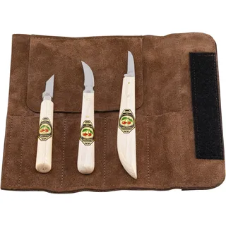 KIRSCHEN Werkzeuge 3307000 Schnitzmessersatz in Veloursleder-Tasche, 3-teilig - Kerbschnitzmesser für Anfänger & Profis