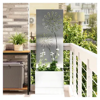 Blumentopf mit dekorativem Paneel Silber 50 x 140 cm Edelstahl, Hochbeet Blumentopf für Garten Blumen