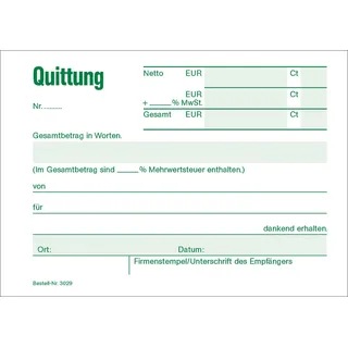 RNK RNK-Verlag Quittung mit MwSt. separat ausgewiesen, mit fortlaufenden Nummern Formularbuch 3029, 1 St.