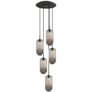 s.luce Galerieleuchte Velo 5-flammig Klar Ø 18cm , Klar, Schwarz , Glas , Zylindrisch , E27 , 18x33x18 cm , Lampen & Leuchten, Innenbeleuchtung, Hängeleuchten, Pendelleuchten