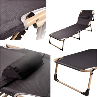 Faltbares Feldbett LUARO, Campingbett, Kanadisches Bett, Liege mit verstellbarer Höhe, 193 cm, grau - Grau