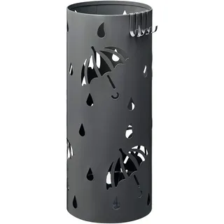 WOLTU Regenschirmständer aus Eisen, Ø20 x H49cm, Schirmständer mit Wasserauffangschale, 4 Haken für Taschenschirme, Anthrazit Rund SST01an