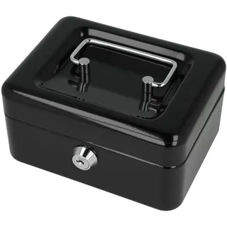 Westcott Geldkassette abschließbar (kompakt, 15 cm) Schwarz | Abschließbare Box aus Stahlblech mit 2 Schlüsseln | Herausnehmbare Einlage für Münzen mit 6 Fächern | E-51000 BLACK