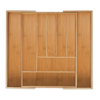Relaxdays Bambus Besteckkasten ausziehbar 7 bis 9 Fächer HBT 5 x 49,5 x 44,5 cm natur