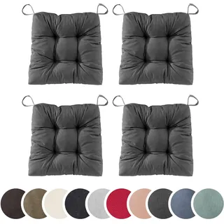 sleepling 4er Set Stuhlkissen 40(vorne), 35(hinten) x 38 x 7cm, Dunkelgrau | Sitzkissen für Stuhl & Bank mit Klettverschluss, 100% Baumwolle, Indoor & Outdoor, Made in EU, Waschbar, 4 Stück