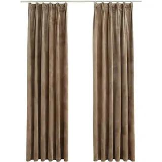 vidaXL Verdunkelungsvorhänge Mit Haken 2 Stk. Samt Beige 140/245 Cm , Textil , Rechteckig , 140x245x245 cm , Heimtextilien, Vorhänge, Fertigvorhänge, Verdunkelungsvorhänge