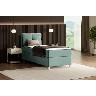 beautysofa Modern Boxspringbett HELEN MINI - Bett mit Federkernmatratze Polsterbett 100x200cm mit Topper Einzelbett - Mint (soro 34) - Grün