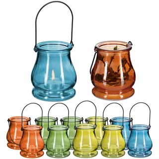 Relaxdays Windlicht 12er Set Glas Mehrfarbig