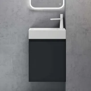 doporro Badmöbel Set Waschtisch mit Unterschrank Waschbecken-Unterschrank für Gäste-WC 46cm in Anthrazit matt Design Waschplatz Wandmontage Pisa 02