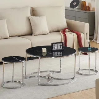 Milton & Oldbrook Couchtisch Set Lamego Marmor Schwarz - Silber - Schwarz