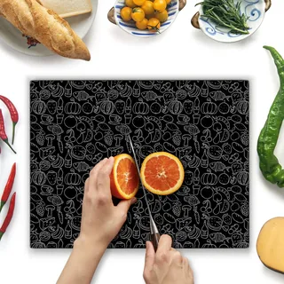 Kitchenville Glasschneidebrett 40×30 cm – Hygienisches Schneidebrett aus gehärtetem Glas – Hitzebeständig, Kratzfest & Rutschfest – Glasplatte für die Küche – Schwarzes Design