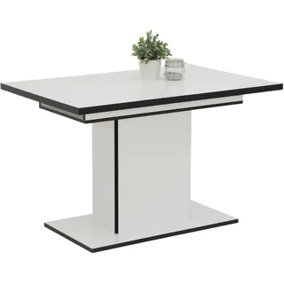 Hela Tische, Esstisch Säulentisch Ariana, Dekor Weiß melaminbeschichtet Kanten Schwarz, ausziehbar, Maß 120-160x80cm