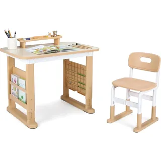 Clevich Höhenverstellbar Kinderschreibtisch und Stuhl Set,Schreibtisch für Kinder ab 3 Jahren,für Kinderzimmer,Schlafzimmer,Arbeitszimmer,Familien-Lern- und Spiel-Ecke,Malbereich,mit Stauraum,Gelb