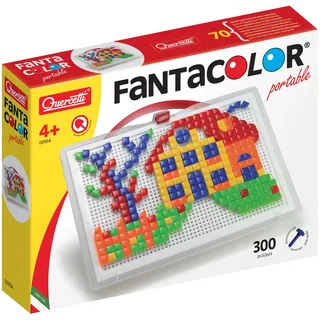 Quercetti FantaColor Portable, Mosaik Bastelset Kinder, Spielzeug ab 4 jahre für Kinder, Montessori Spielzeug mit 300 Reißnägel, Reisespielzeug in praktischer Aktentasche, Geschenk Mädchen 4 jahre