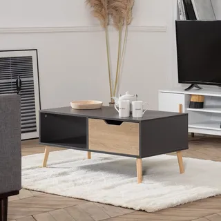 Happy Garden Couchtisch mit Schublade, skandinavischer Stil, Grau, Freja, Wohnzimmertisch aus Holz, mit Stauraum, rechteckiger Tisch mit Holzbeinen.