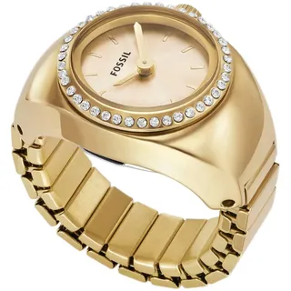 Fossil Uhrenring »WATCH RING«, Quarzuhr, Armbanduhr, Damen, Glassteine, Edelstahl, Flexband, Zugand, goldfarben