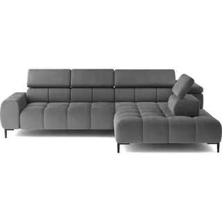 DOMO-HOME Ecksofa PLAZA L mit elektrischer Sitzverstellung 300x216cm | Komfortable U-Form | Verstellbare Kopfstützen | Hochwertige Polsterung | Modernes Design mit Metallfüßen | Farbe dunkelgrau Solar | Rechts - Grau