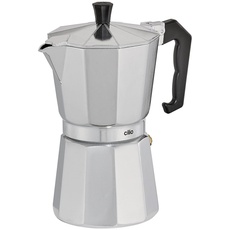 cilio Espressokocher Classico für 6 Tassen | Höhe: 20 cm | Ø: 9 cm | Aluminium-Gehäuse | Silber | Espresso Kocher mit Planboden | für Reisen oder Camping | Camping Kaffeekocher